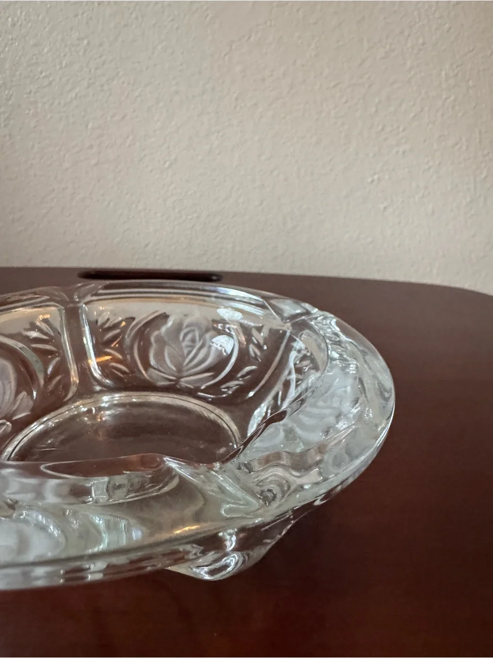 Clear Rose-Pattern Glass Ashtray/Candy Dish - Clear